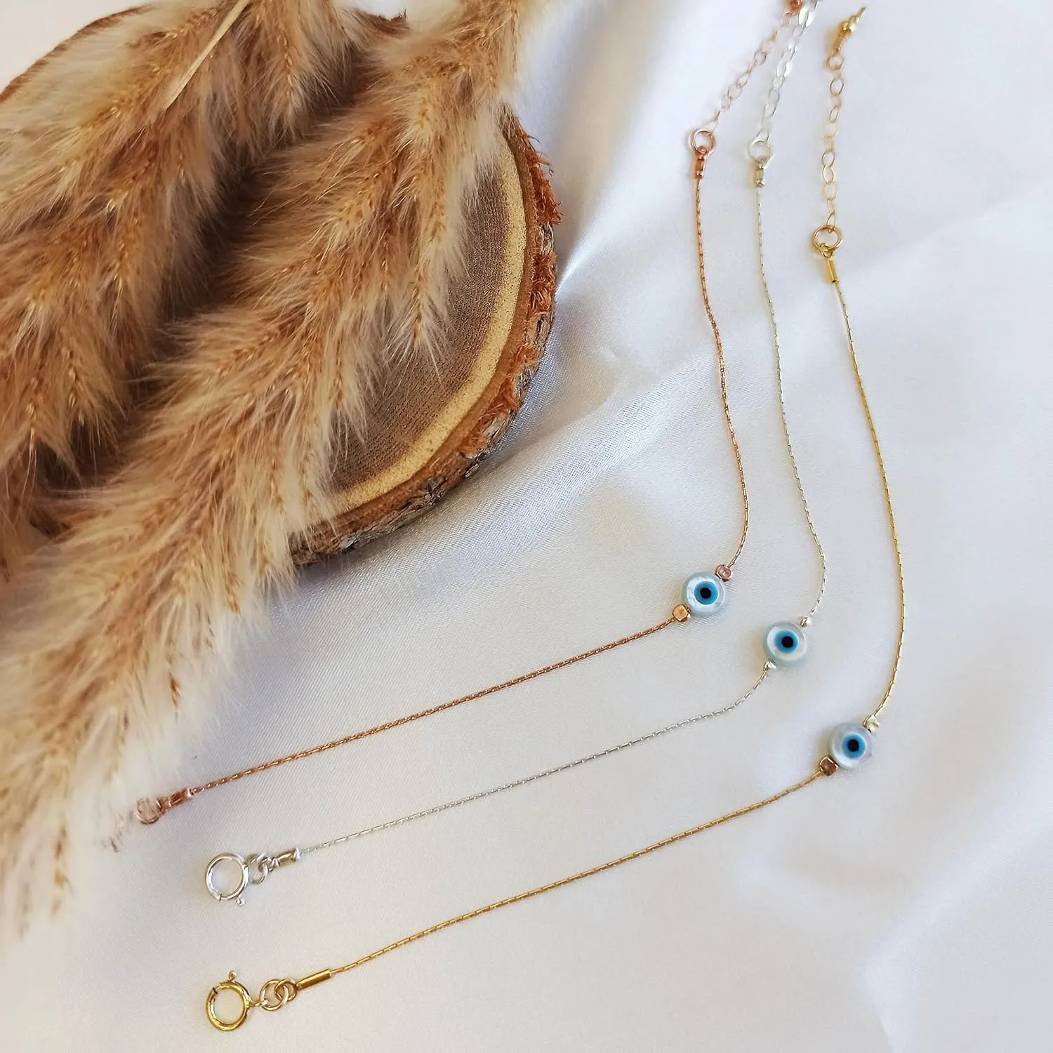 Minimalist Evil Eye Charm on a Thin Gold Filled Bracelet - Handmade Delicate Good Luck Protection Bracelet - Length 6.5   1 inch extending (Round Eye, Gold Filled)