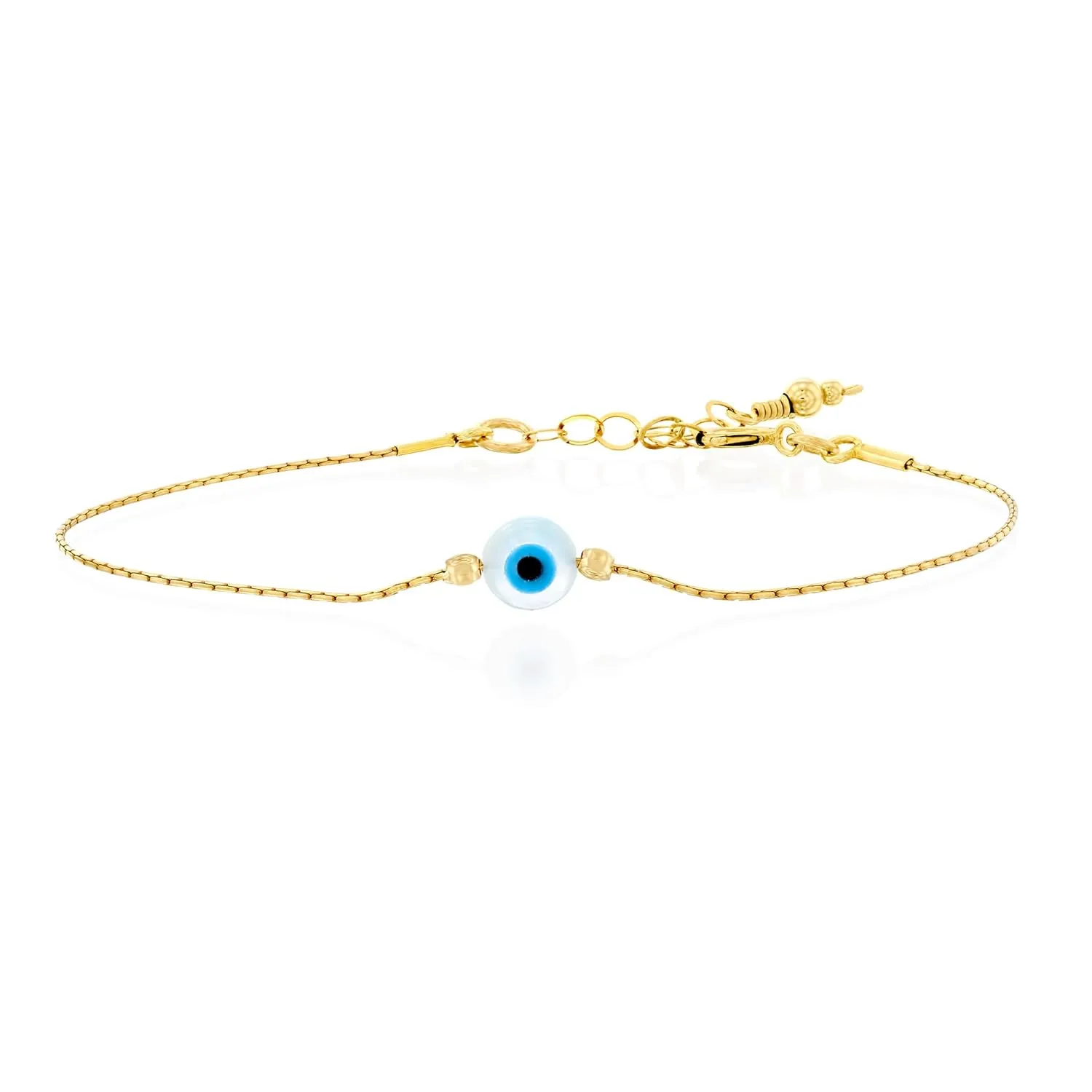 Minimalist Evil Eye Charm on a Thin Gold Filled Bracelet - Handmade Delicate Good Luck Protection Bracelet - Length 6.5   1 inch extending (Round Eye, Gold Filled)