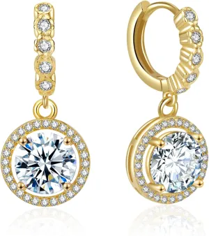 Moissanite Hoop Earrings for Women2-6CT Halo Round 18K White Gold Plated 925 silver D Color Drop Earrings, Certificate Jewelry for Her Birthday Wedding