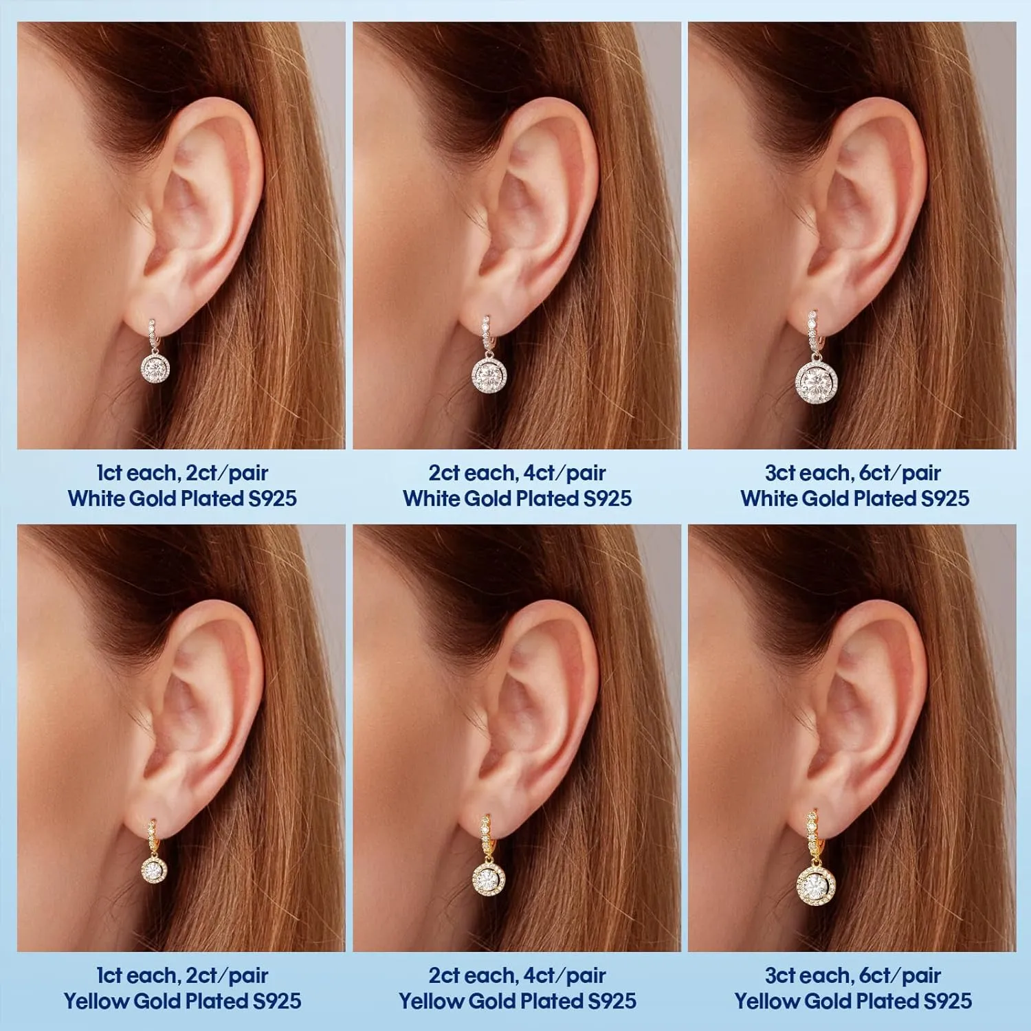 Moissanite Hoop Earrings for Women2-6CT Halo Round 18K White Gold Plated 925 silver D Color Drop Earrings, Certificate Jewelry for Her Birthday Wedding
