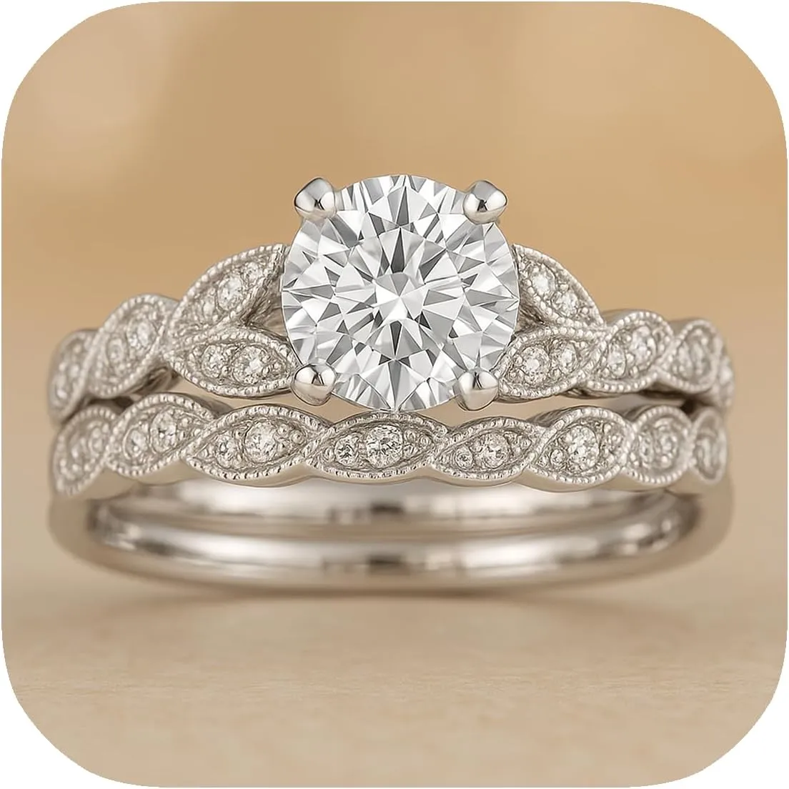 Moissanite Matching Couples Rings - 4 Prong Moissanite Eternity Rings for Women and Men Round Cut Custom Eternity Promise Rings for Her and Him DIY Jewelry Gifts