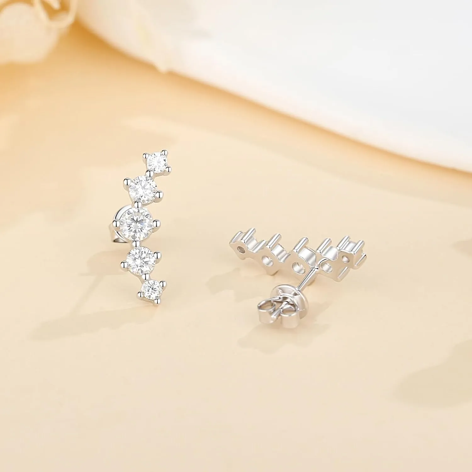 Moissanite Stud Earrings for Women, 925 Sterling Silver Ear Crawler Earrings Hypoallergenic 18K White Gold/Yellow Gold Jewelry Gifts