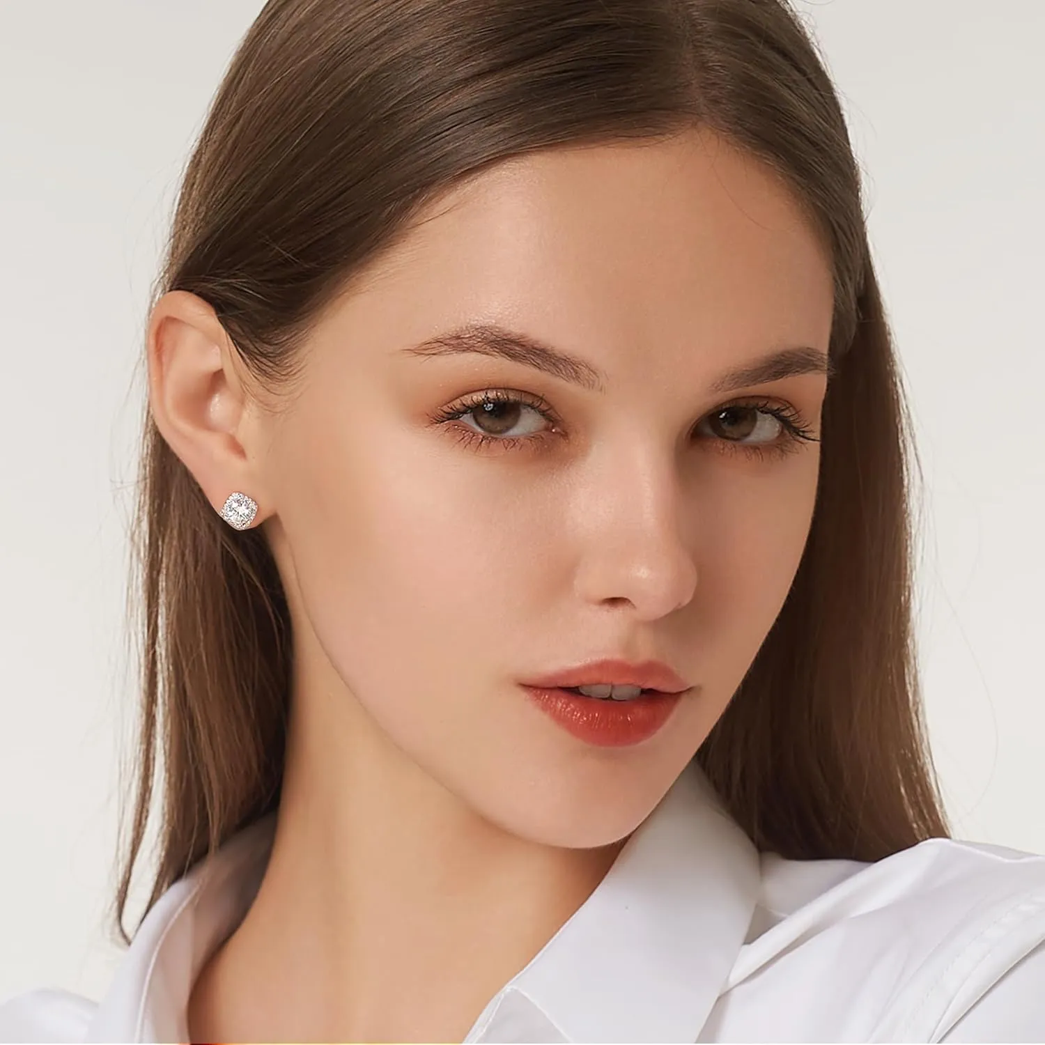 Moissanite Stud Earrings, VVSI Quality D Color Round Cut, Lab Created 925 Sterling Silver with 18K White Gold Plated, Double Halo Design  Idea Gift for Women Men