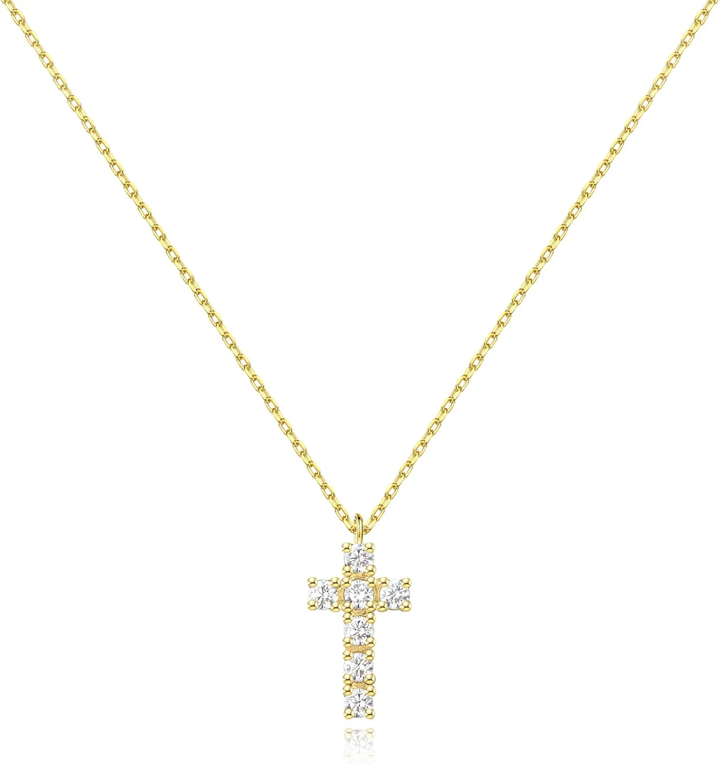 Momlovu Mothers Day Gifts Dainty Cross Necklace for Women - 18K Gold-Plated Choker Layered Silver/Gold Cute Sideways, Cubic Zirconia Cross Pendant Necklace Simple Trendy Jewelry Gifts for Women