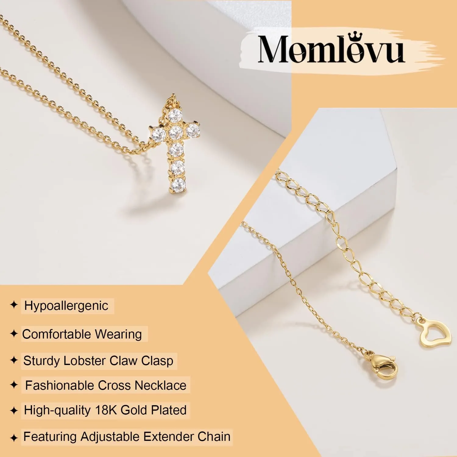 Momlovu Mothers Day Gifts Dainty Cross Necklace for Women - 18K Gold-Plated Choker Layered Silver/Gold Cute Sideways, Cubic Zirconia Cross Pendant Necklace Simple Trendy Jewelry Gifts for Women