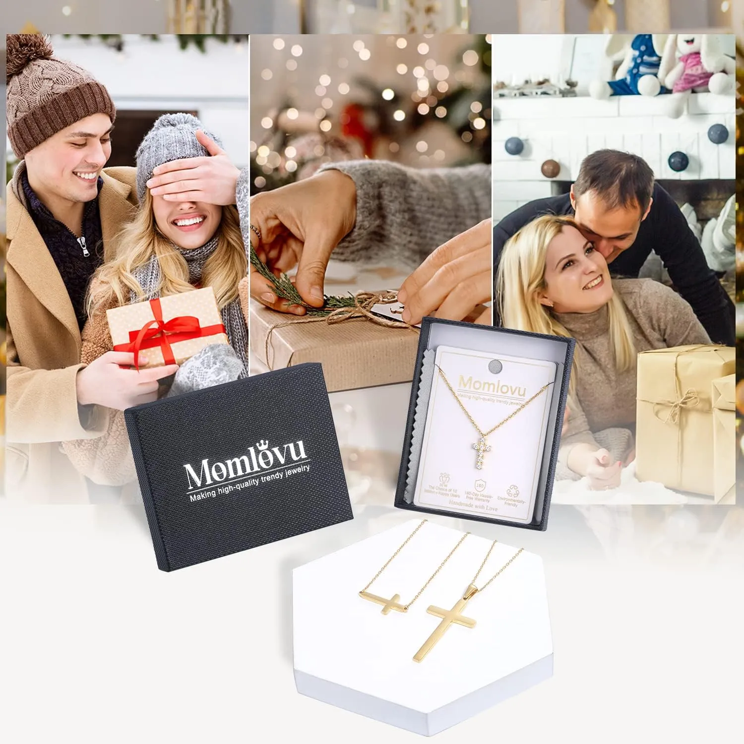 Momlovu Mothers Day Gifts Dainty Cross Necklace for Women - 18K Gold-Plated Choker Layered Silver/Gold Cute Sideways, Cubic Zirconia Cross Pendant Necklace Simple Trendy Jewelry Gifts for Women