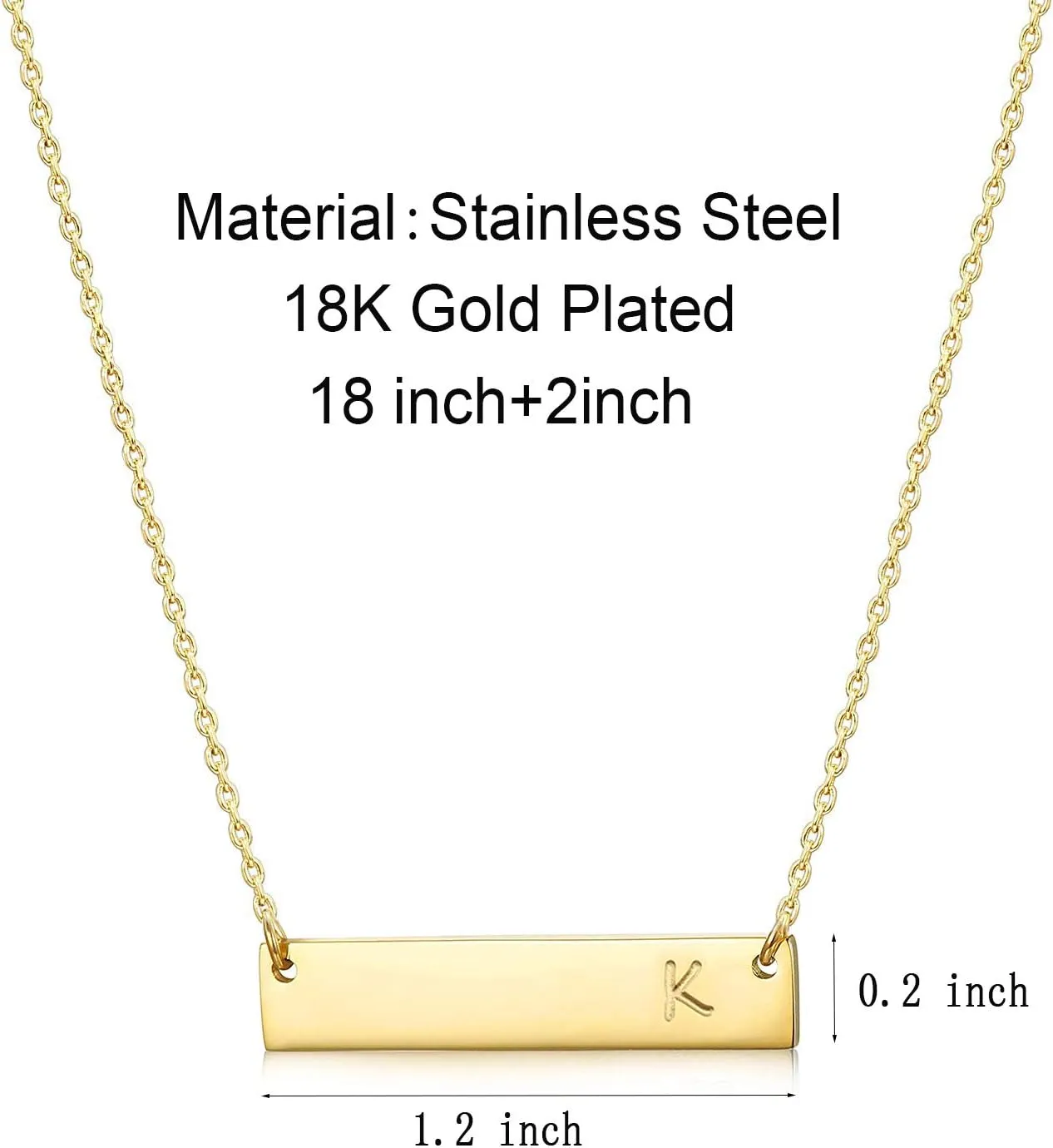 MOMOL Bar Pendant Initial Necklace 18K Gold Plated Stainless Steel Bar Necklace Dainty Delicate Initial Necklace Simple Personalized Name Letter Necklace for Women