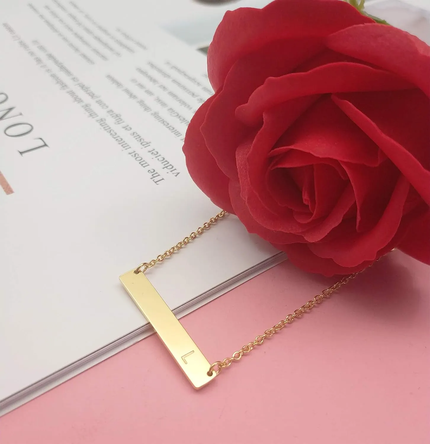 MOMOL Bar Pendant Initial Necklace 18K Gold Plated Stainless Steel Bar Necklace Dainty Delicate Initial Necklace Simple Personalized Name Letter Necklace for Women