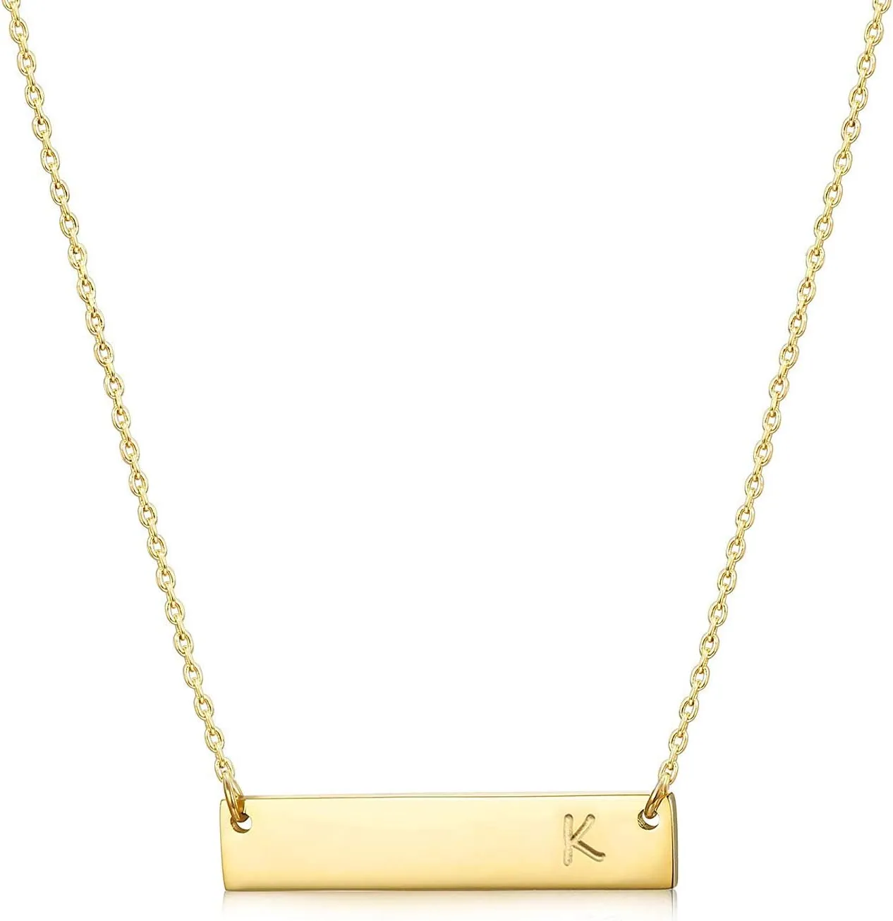 MOMOL Bar Pendant Initial Necklace 18K Gold Plated Stainless Steel Bar Necklace Dainty Delicate Initial Necklace Simple Personalized Name Letter Necklace for Women