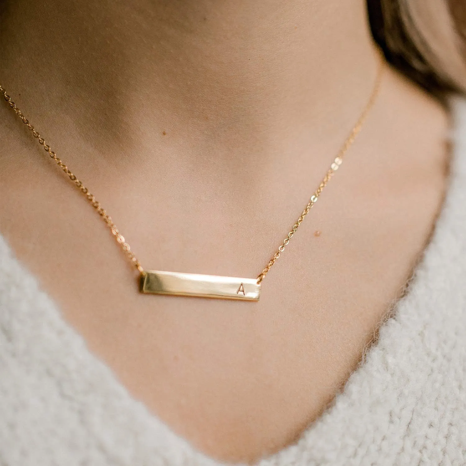 MOMOL Bar Pendant Initial Necklace 18K Gold Plated Stainless Steel Bar Necklace Dainty Delicate Initial Necklace Simple Personalized Name Letter Necklace for Women
