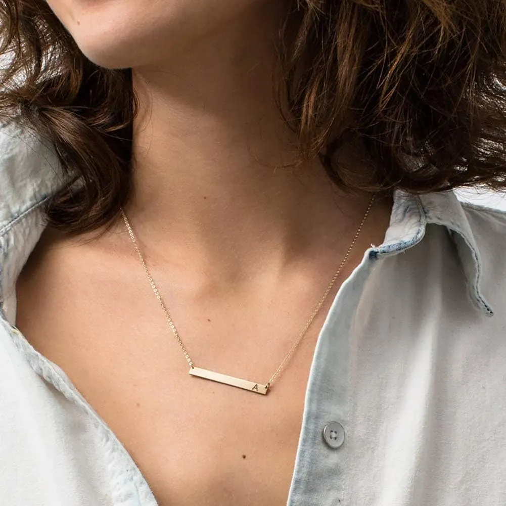 MOMOL Bar Pendant Initial Necklace 18K Gold Plated Stainless Steel Bar Necklace Dainty Delicate Initial Necklace Simple Personalized Name Letter Necklace for Women