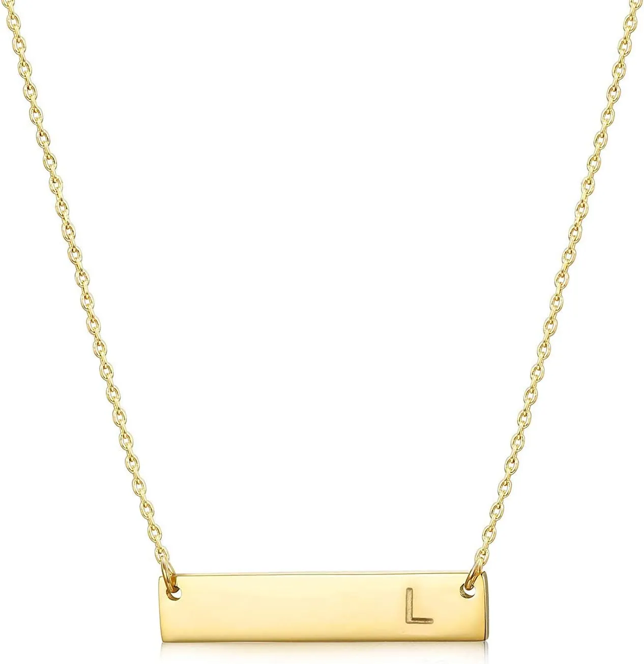 MOMOL Bar Pendant Initial Necklace 18K Gold Plated Stainless Steel Bar Necklace Dainty Delicate Initial Necklace Simple Personalized Name Letter Necklace for Women