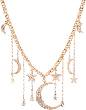 Moon and Star Pendant Necklace, Fashion Gold Plated Retro Crystal Crescent Moon Star necklace Delicate Chain Necklace Accessories Jewelry Gifts for Women