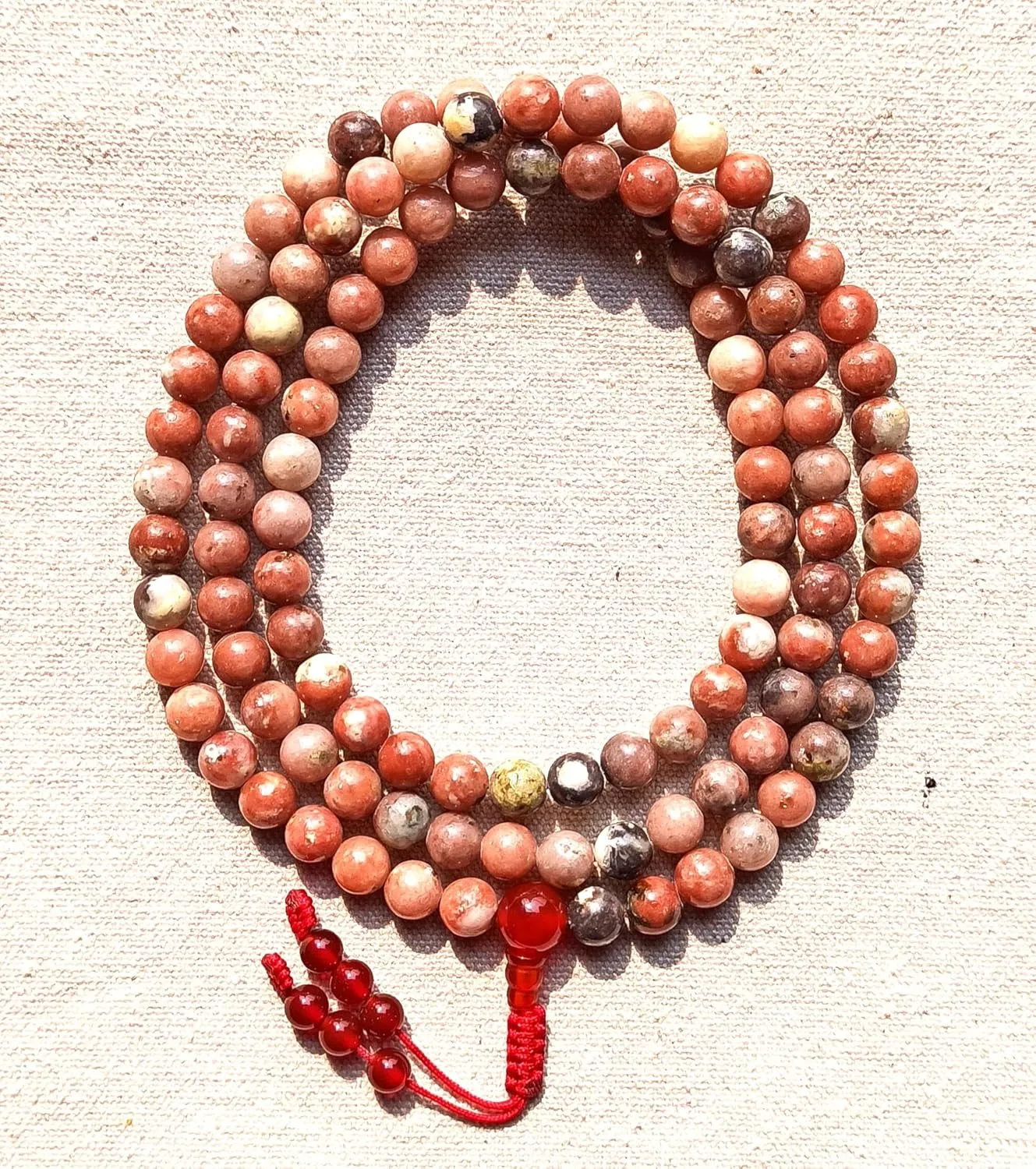 Moon Stone Mala, Buddhist Mala, Tibetan Mala, Natural Moon Stone Mala, Healing Stone Mala,108 Beads, Adjustable Knot