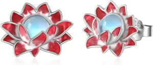 Moonstone Lotus Stud Earrings for Women Sterling Silver Lotus Flower Earrings Moonstone Lotus Jewelry Natural Healing Buddha Spiritual Yoga Lotus Jewelry for Women