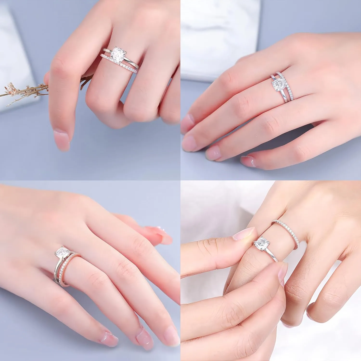 MOOSEA 2ct Moissanite Engagement Rings for Women, Cushion D Color VVS1 Clarity Lab Created Moissanite Rings 14K White Gold Vermeil 4 Prong Solitaire Moissanite Ring for Women Promise Rings Jewelry