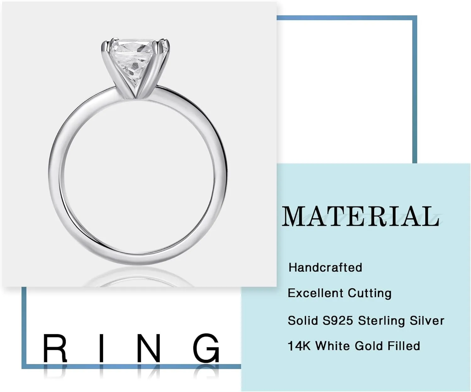 MOOSEA 2ct Moissanite Engagement Rings for Women, Cushion D Color VVS1 Clarity Lab Created Moissanite Rings 14K White Gold Vermeil 4 Prong Solitaire Moissanite Ring for Women Promise Rings Jewelry
