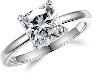 MOOSEA 2ct Moissanite Engagement Rings for Women, Cushion D Color VVS1 Clarity Lab Created Moissanite Rings 14K White Gold Vermeil 4 Prong Solitaire Moissanite Ring for Women Promise Rings Jewelry