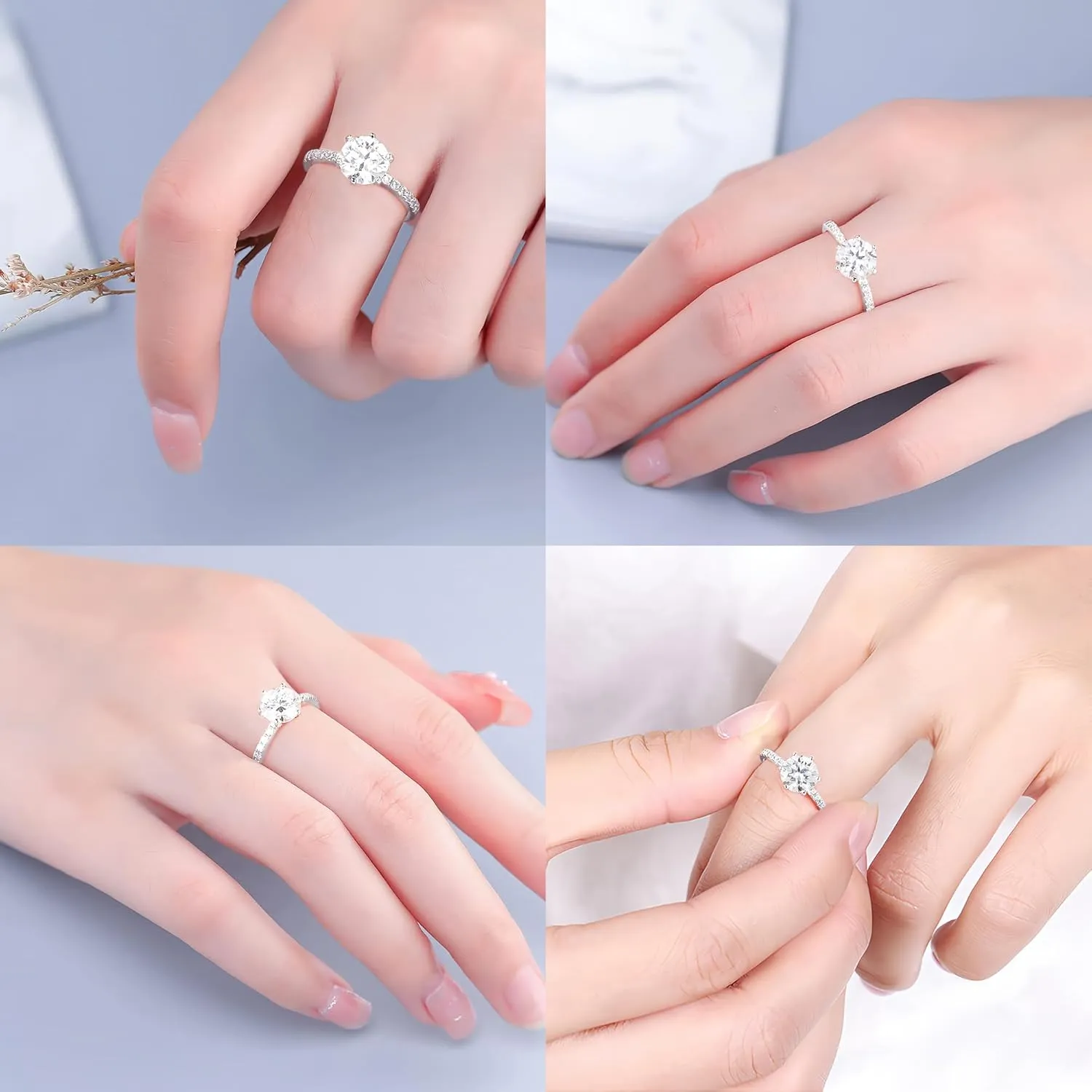 MOOSEA Moissanite Solitaire Engagement Rings for Women - 2ct D Color VVS1 Clarity Lab Created Moissanite Rings 6 Claw Wedding Rings for Women 14K White Gold Vermeil Moissanite Rings for Women Jewelry
