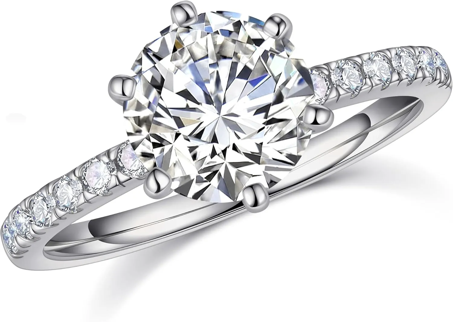 MOOSEA Moissanite Solitaire Engagement Rings for Women - 2ct D Color VVS1 Clarity Lab Created Moissanite Rings 6 Claw Wedding Rings for Women 14K White Gold Vermeil Moissanite Rings for Women Jewelry