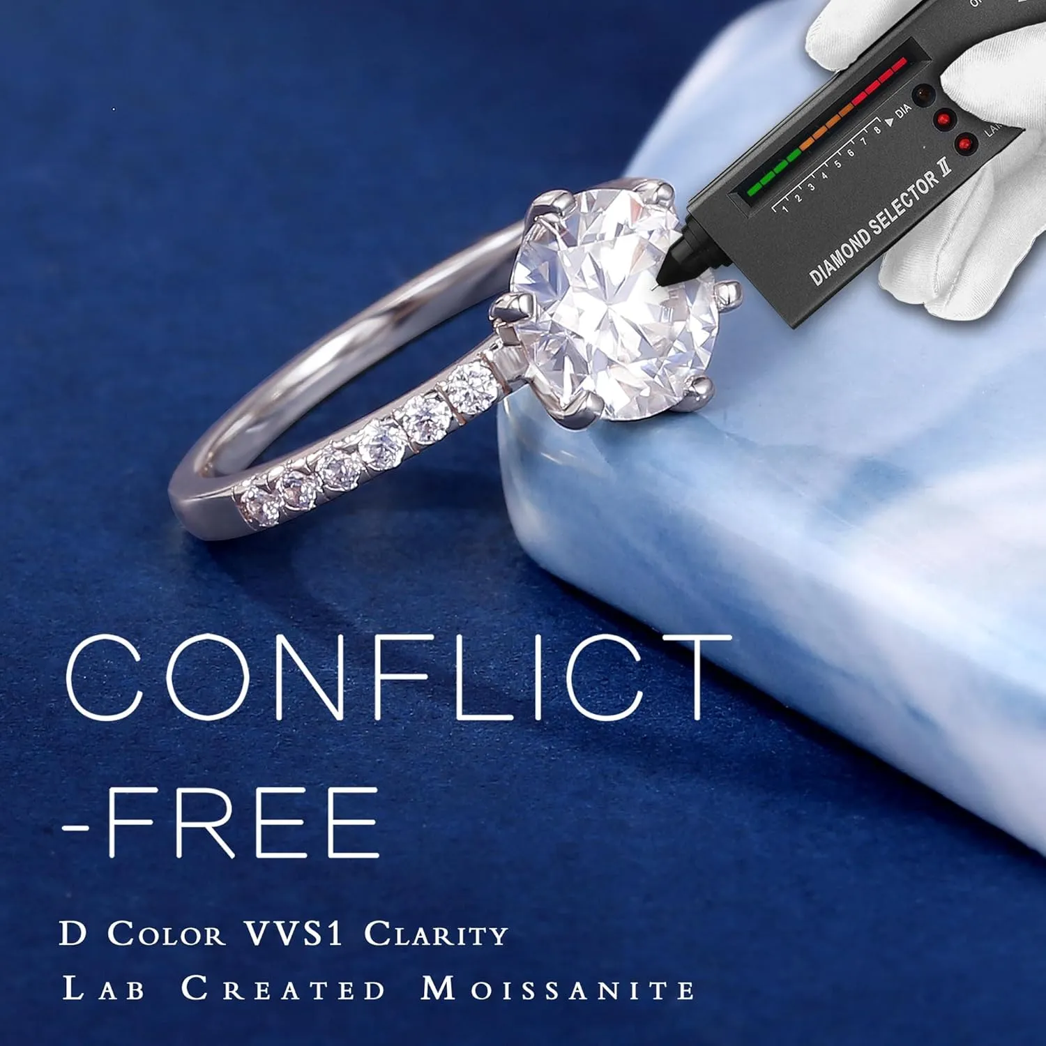 MOOSEA Moissanite Solitaire Engagement Rings for Women - 2ct D Color VVS1 Clarity Lab Created Moissanite Rings 6 Claw Wedding Rings for Women 14K White Gold Vermeil Moissanite Rings for Women Jewelry