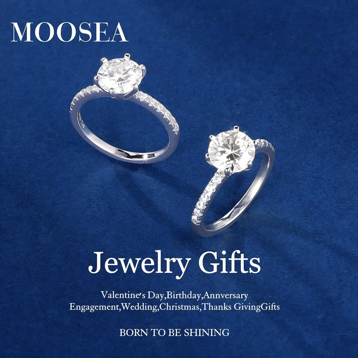MOOSEA Moissanite Solitaire Engagement Rings for Women - 2ct D Color VVS1 Clarity Lab Created Moissanite Rings 6 Claw Wedding Rings for Women 14K White Gold Vermeil Moissanite Rings for Women Jewelry