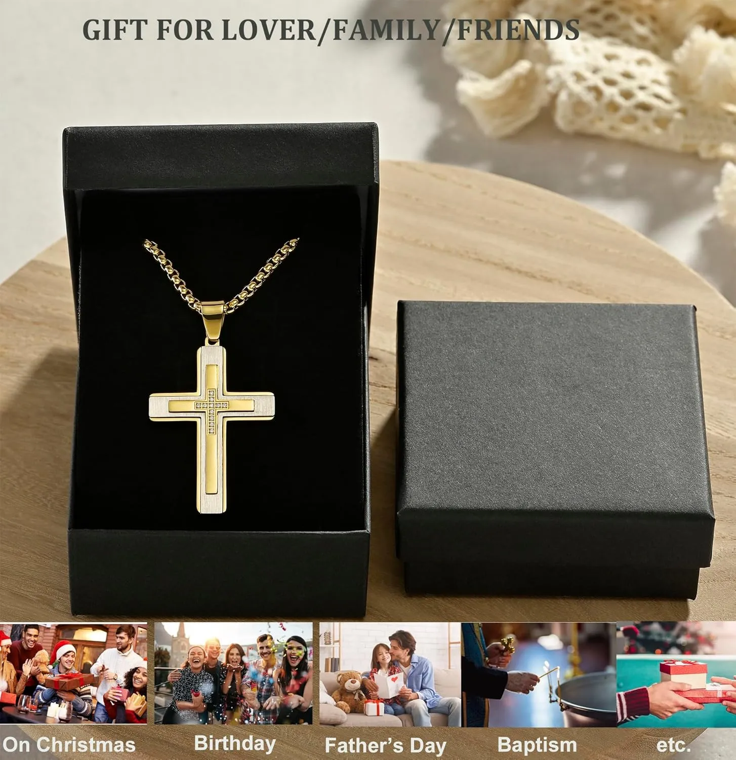 MOOSKI Cross Necklace for Men,Silver Gold Black Mens Cross Necklaces with Cross Chain and 316 Stainless Steel Cross Pendant Jewelry Gifts,Rolo Chain 20-28 Inch