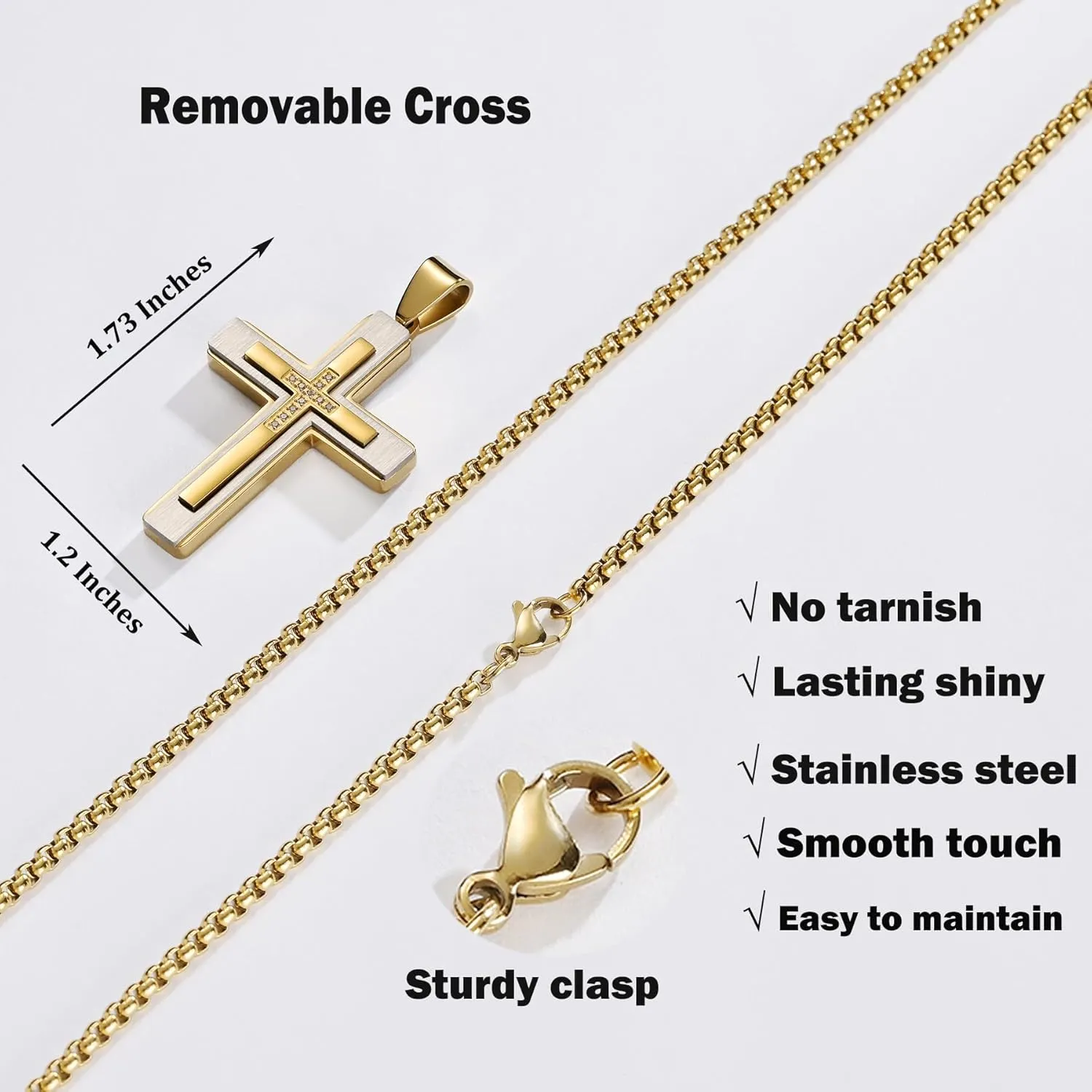 MOOSKI Cross Necklace for Men,Silver Gold Black Mens Cross Necklaces with Cross Chain and 316 Stainless Steel Cross Pendant Jewelry Gifts,Rolo Chain 20-28 Inch