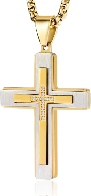 MOOSKI Cross Necklace for Men,Silver Gold Black Mens Cross Necklaces with Cross Chain and 316 Stainless Steel Cross Pendant Jewelry Gifts,Rolo Chain 20-28 Inch