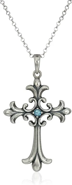 MORGAN & PAIGE .925 Sterling Silver 18K Yellow Gold or 14K Rose Gold or Rhodium Plated Gemstone Fleur de Lys Cross Knot Pendant Necklaces for Women - Choice of Gemstone, Silver Necklace for Women, 18"