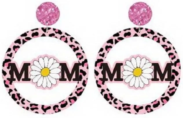 Mother's Day Mama Earrings Wood Sunflower Bear Leopard Print Dangle Drop Earrings Unique Lightweight Butterfly Cow Lightning MOM Letter Earrings for Mom Women Jewelry