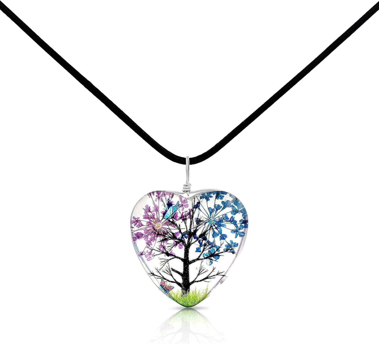 Multicolor Glass Blossom Tree Pendant Necklace for Women Handmade Hypoallergenic Boho Beach Gala Wedding Style Fashion Jewelry