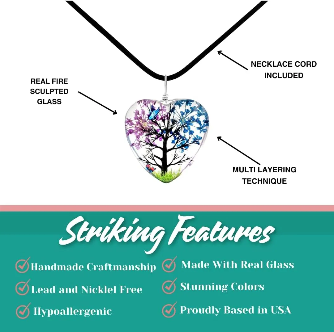 Multicolor Glass Blossom Tree Pendant Necklace for Women Handmade Hypoallergenic Boho Beach Gala Wedding Style Fashion Jewelry