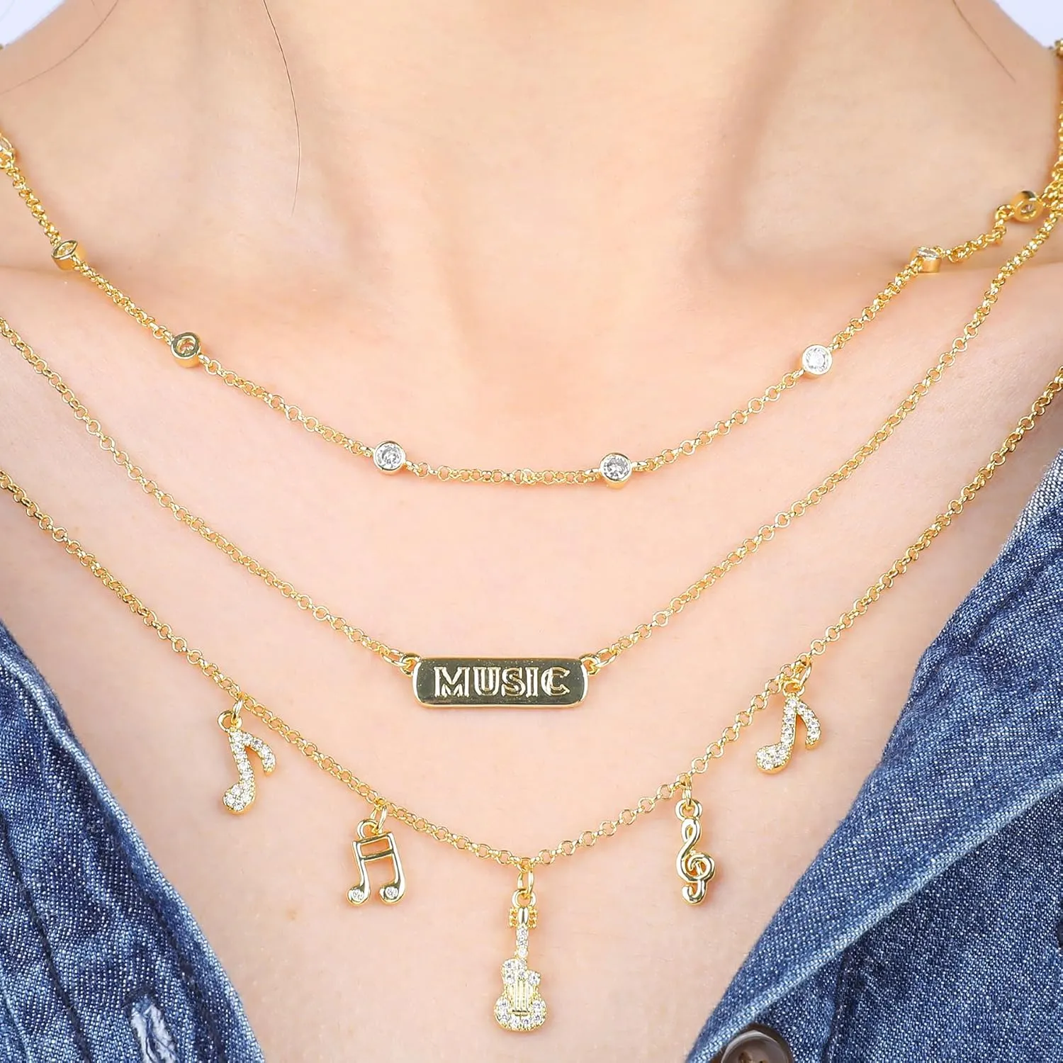 Multilayered Gold Charm Necklace for Women Sweet Fruit Sports Music Queen Cubic Zirconia Choker Tag Necklace with Cute Theme Pendant Adjustable Y2K Necklace Summer Beach Party Jewelry Gift