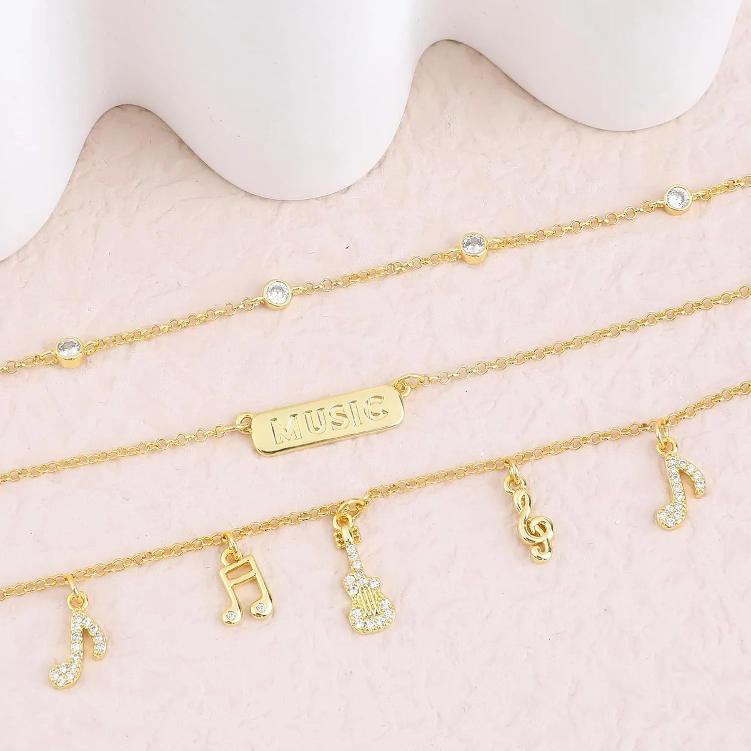 Multilayered Gold Charm Necklace for Women Sweet Fruit Sports Music Queen Cubic Zirconia Choker Tag Necklace with Cute Theme Pendant Adjustable Y2K Necklace Summer Beach Party Jewelry Gift
