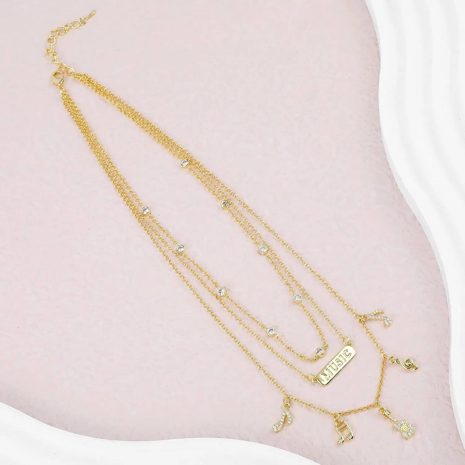 Multilayered Gold Charm Necklace for Women Sweet Fruit Sports Music Queen Cubic Zirconia Choker Tag Necklace with Cute Theme Pendant Adjustable Y2K Necklace Summer Beach Party Jewelry Gift