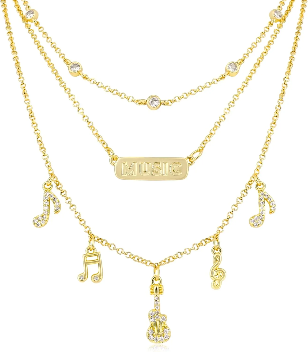 Multilayered Gold Charm Necklace for Women Sweet Fruit Sports Music Queen Cubic Zirconia Choker Tag Necklace with Cute Theme Pendant Adjustable Y2K Necklace Summer Beach Party Jewelry Gift
