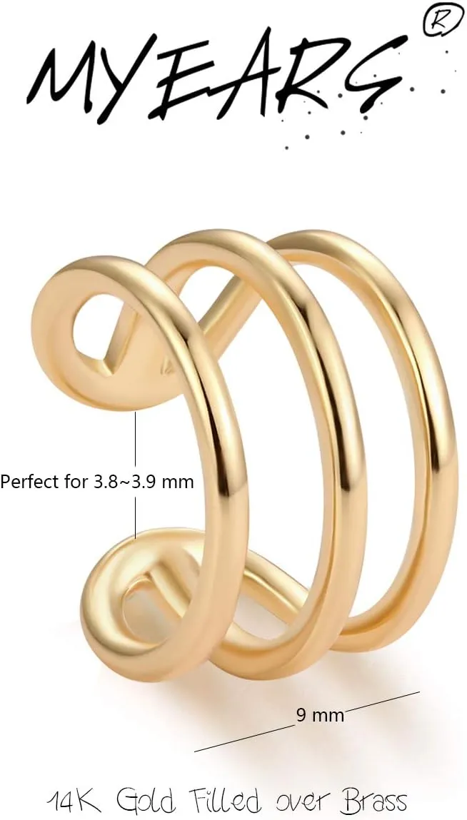 MYEARS Women Ear Cuff Earring Gold Non Pierced Ear Cartilage Clip on Wrap Hoop 14K Gold Filled Tiny Boho Beach Simple Minimalist Delicate Handmade Hypoallergenic Jewelry Gift-Sold as Single/Pair