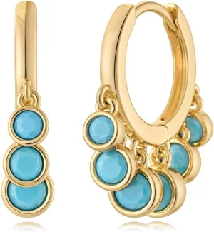MYEARS Women Gold Huggie Earrings Hoop Tassel Round Dot Turquoise Dangle Drop 14K Gold Filled Small Boho Beach Simple Delicate Handmade Hypoallergenic Jewelry Gift
