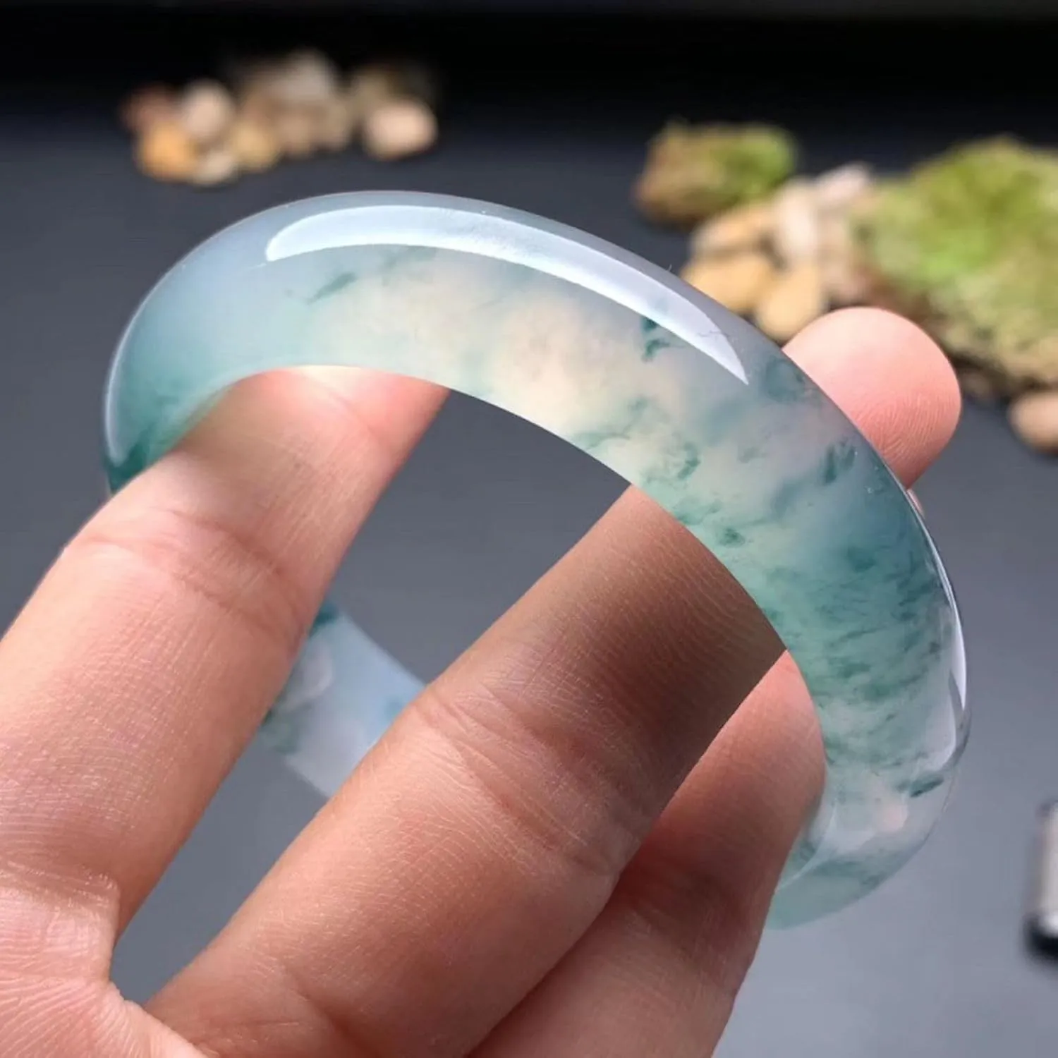 Natural Green Jade Bangle Bracelet for Women,Genuine Good Luck Handmade Jade Bangle,Handmade with certificate