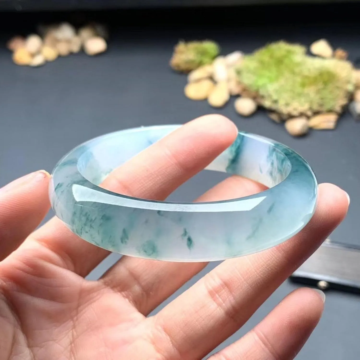 Natural Green Jade Bangle Bracelet for Women,Genuine Good Luck Handmade Jade Bangle,Handmade with certificate