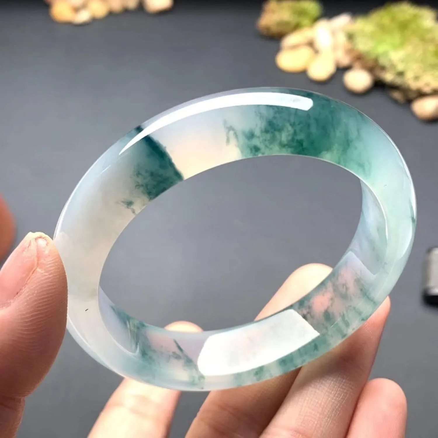Natural Green Jade Bangle Bracelet for Women,Genuine Good Luck Handmade Jade Bangle,Handmade with certificate