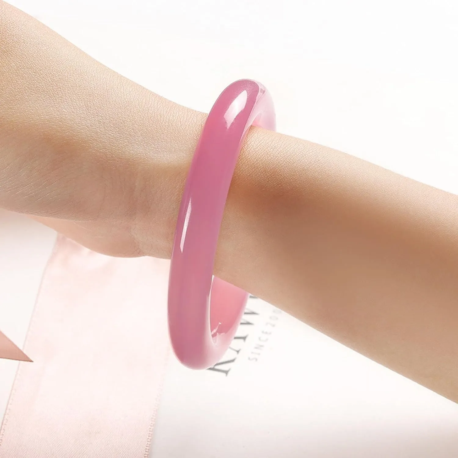 Natural Jade Bangle Bracelet for Women, Authentic Pink Oblate ??Round bar?? Handmade with certificate