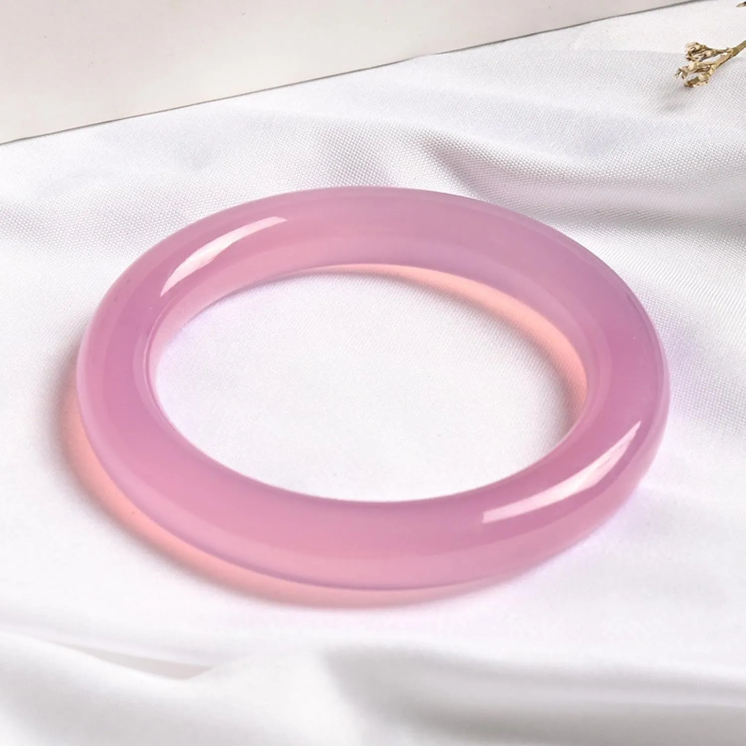 Natural Jade Bangle Bracelet for Women, Authentic Pink Oblate ??Round bar?? Handmade with certificate