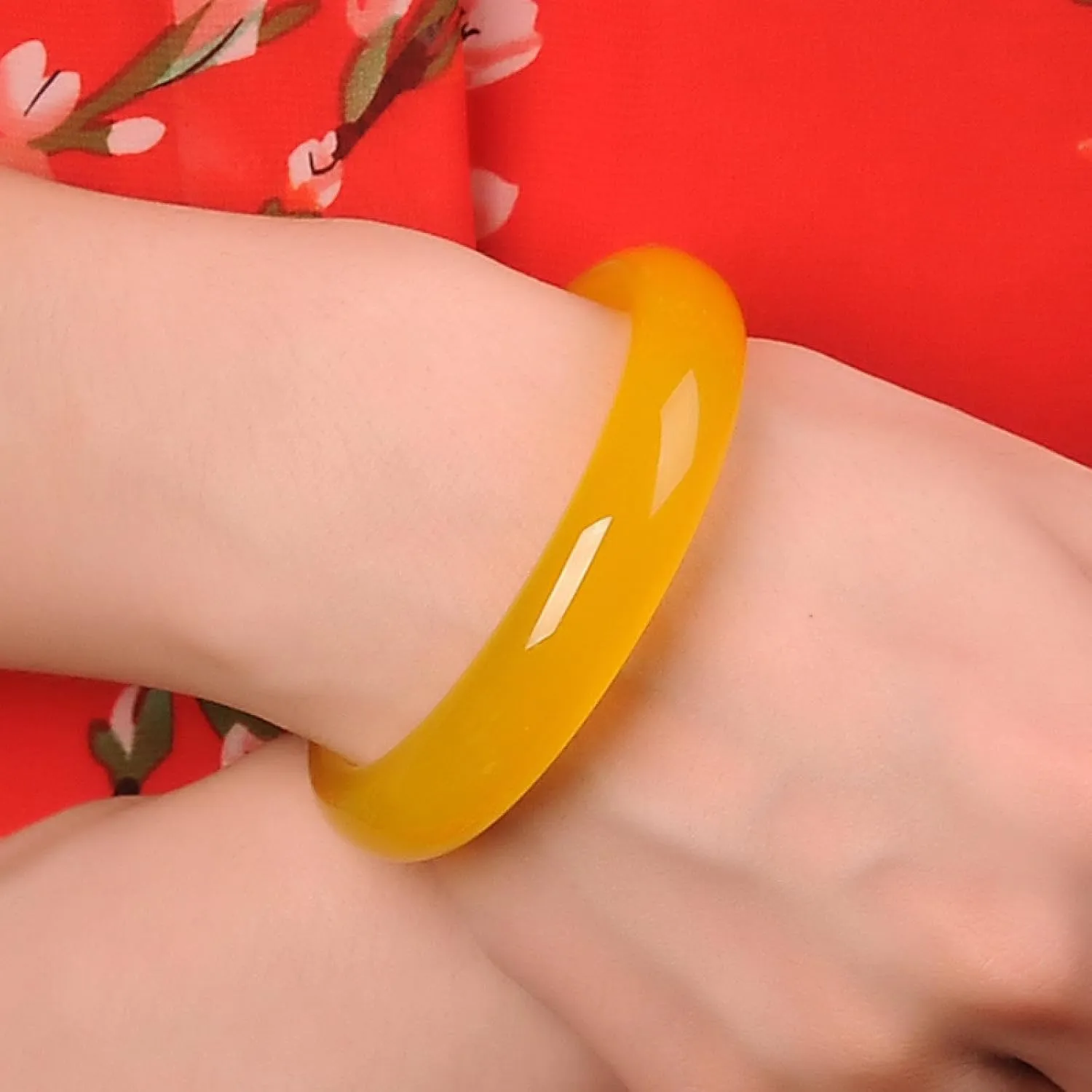 Natural Jade Bangle Bracelet, for Women Genuine Yellow Chalcedony Bracelet.