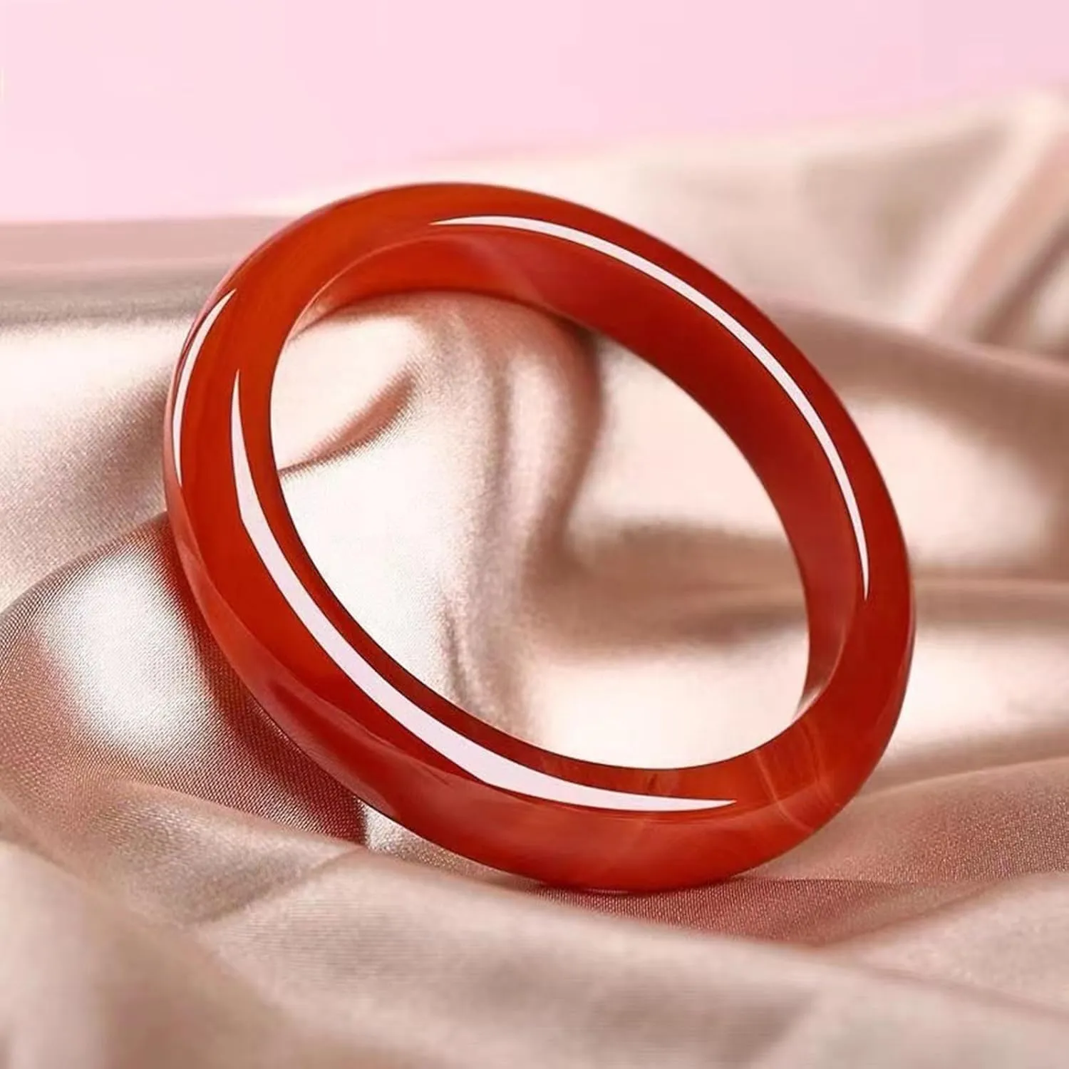 Natural Jade Bangle Bracelet For Women, Red Mid Width Engagement Bracelets Bring, Handmade
