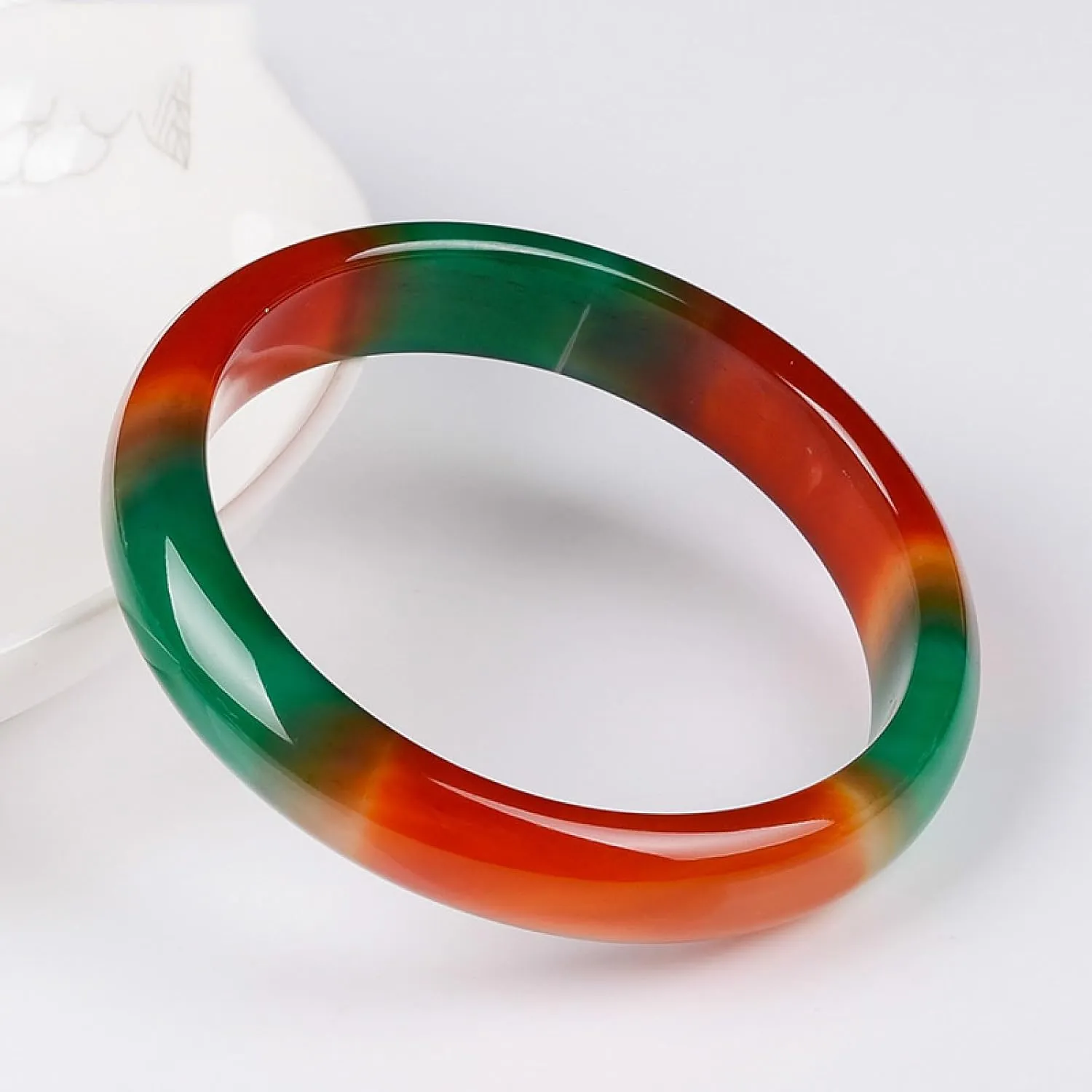 Natural Jade Bangle Bracelet for Women Three color colorful hand-carved bracelet