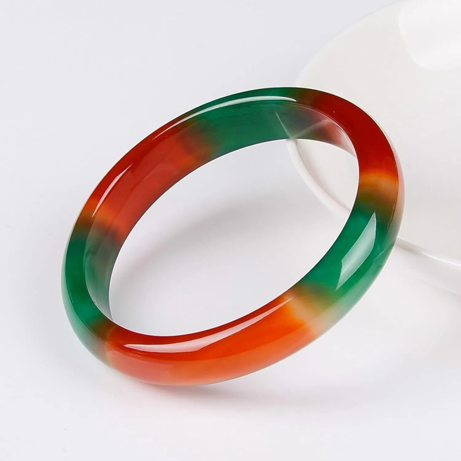 Natural Jade Bangle Bracelet for Women Three color colorful hand-carved bracelet