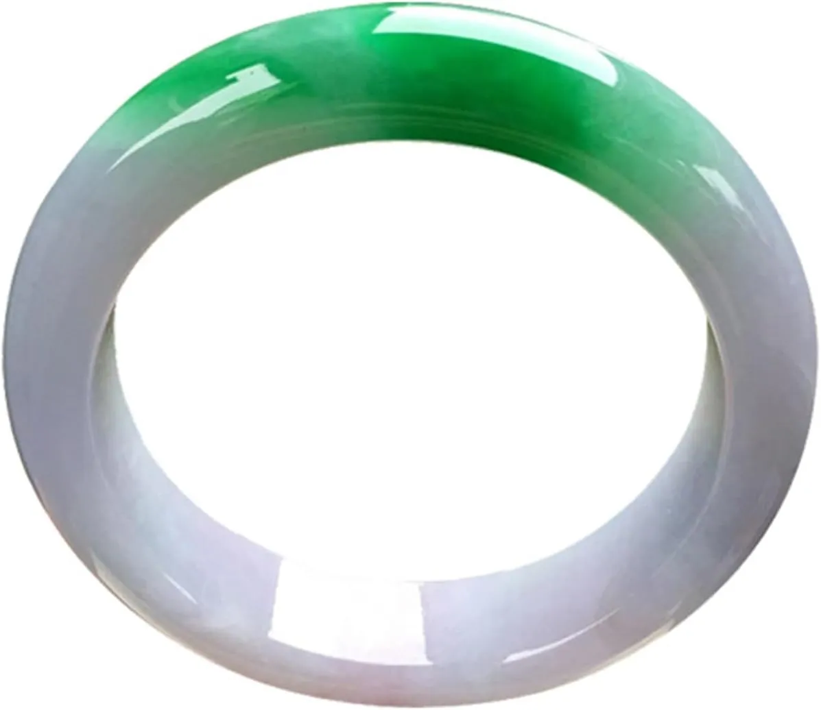 Natural Jade Bangle Bracelet for Women, White Floating Flower Green Jade Bracelet,Handmade with certificate