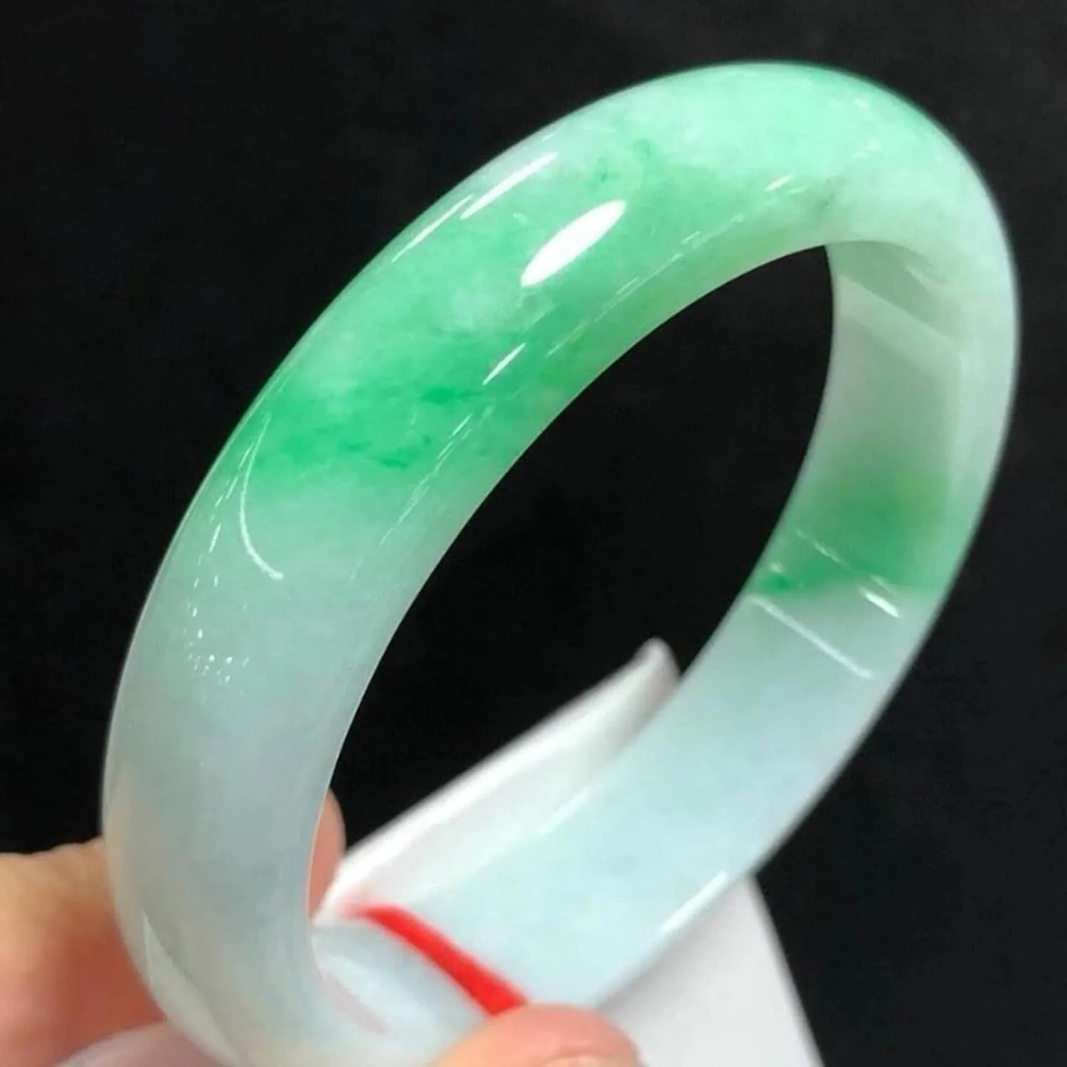 Natural Jade Bangle Bracelet for Women, White Floating Flower Green Jade Bracelet,Handmade with certificate